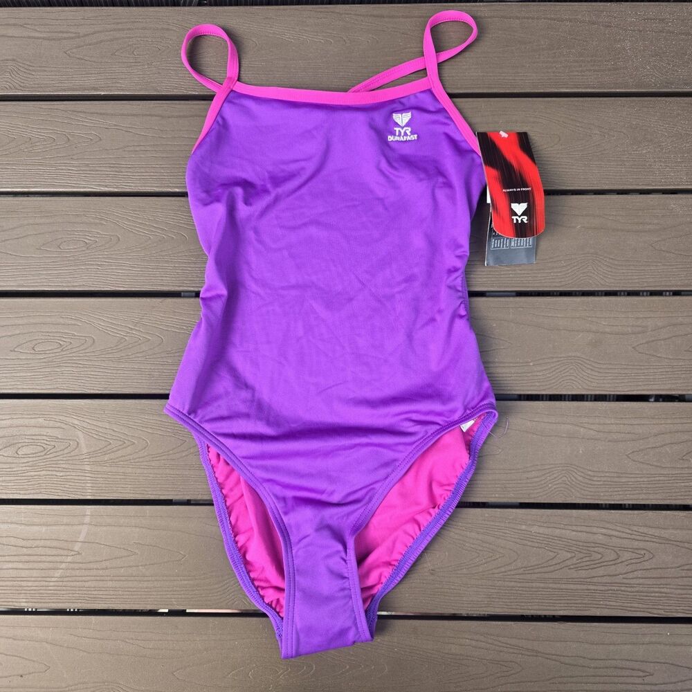 TYR Womens Durafast Purple/pink Thin-X One Piece Swim Sz Measures 32 (Marked 34)